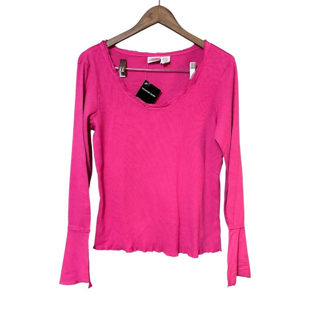 Newport News Womens Ribbed‎ Hot Pink Long Sleeve Top W/ Flared Cuffs XL Cotton